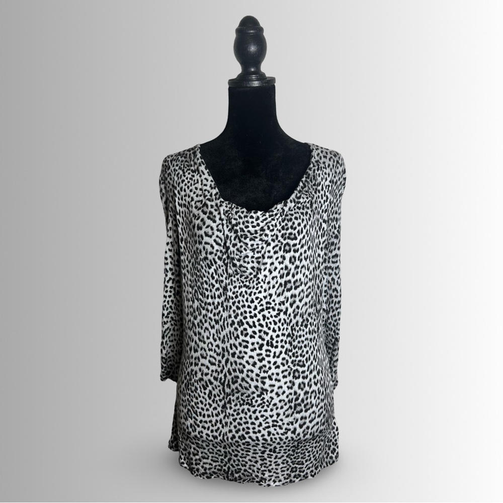 Michael Kors Leopard Print Long Sleeve Longline Tunic Blouse, Slouch Neck, Large